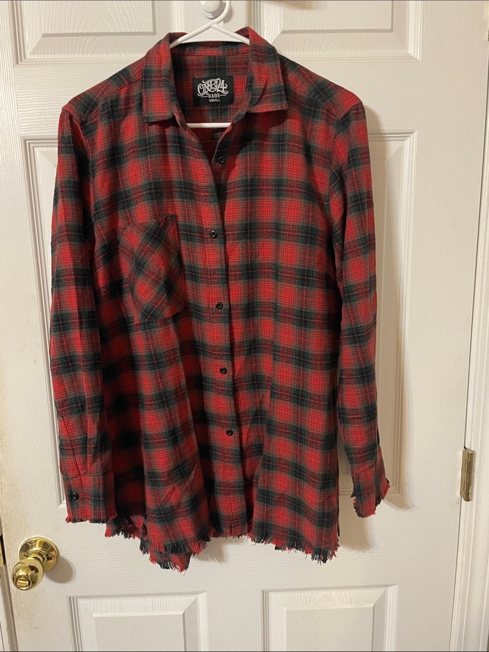 Women's Red and Black Plaid Button-Down Shirt